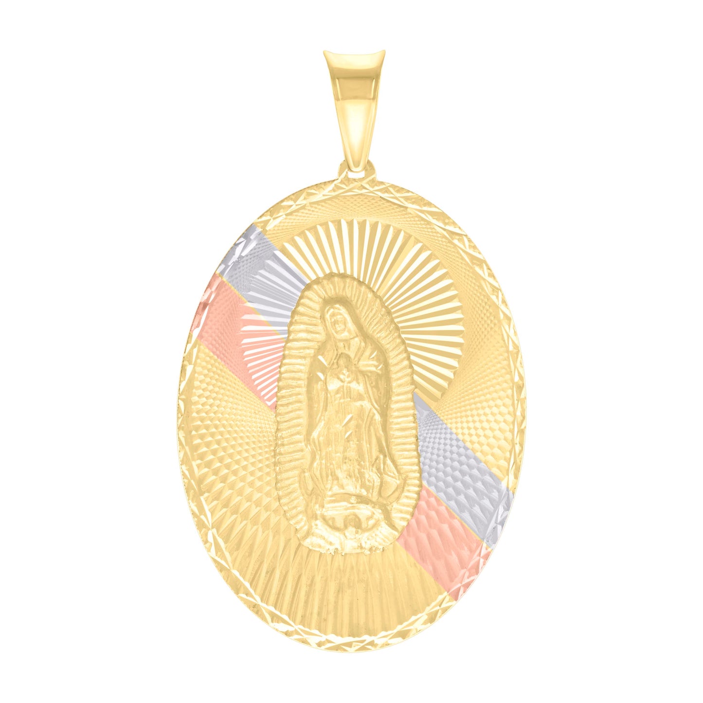 10k Tri Color Gold Mens Oval Guadalupe Religious Charm Pendant