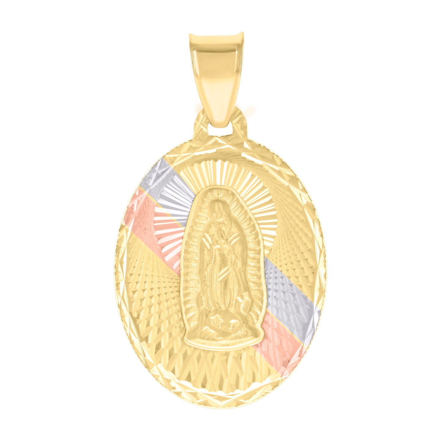 10kt Tri-Color Gold Womens Oval Guadalupe Religious Charm Pendant
