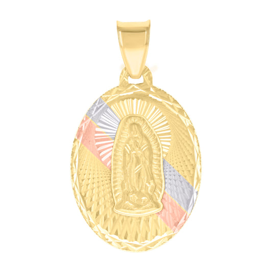10kt Tri-Color Gold Womens Oval Guadalupe Religious Charm Pendant