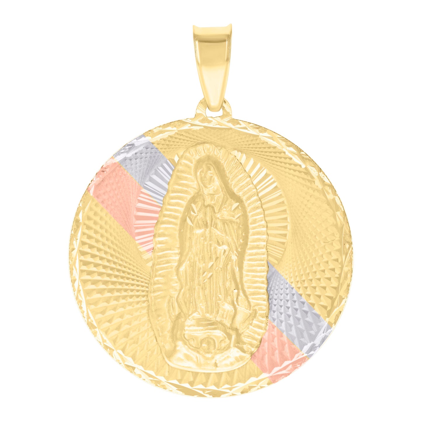 10kt Tri-Color Gold Mens Guadalupe Religious Charm Pendant