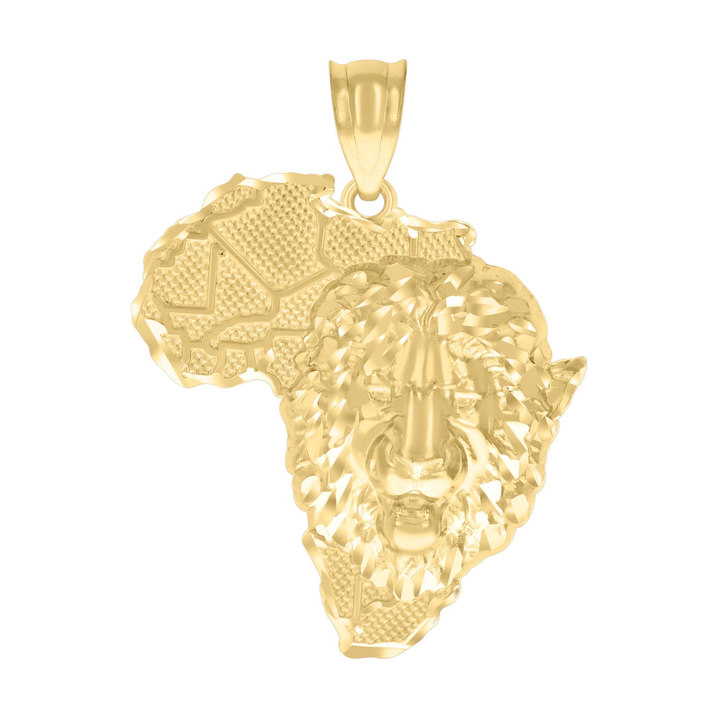 10k Yellow Gold Mens Diamond Cut Lion Head Africa Map Country Globe Maps Pendant