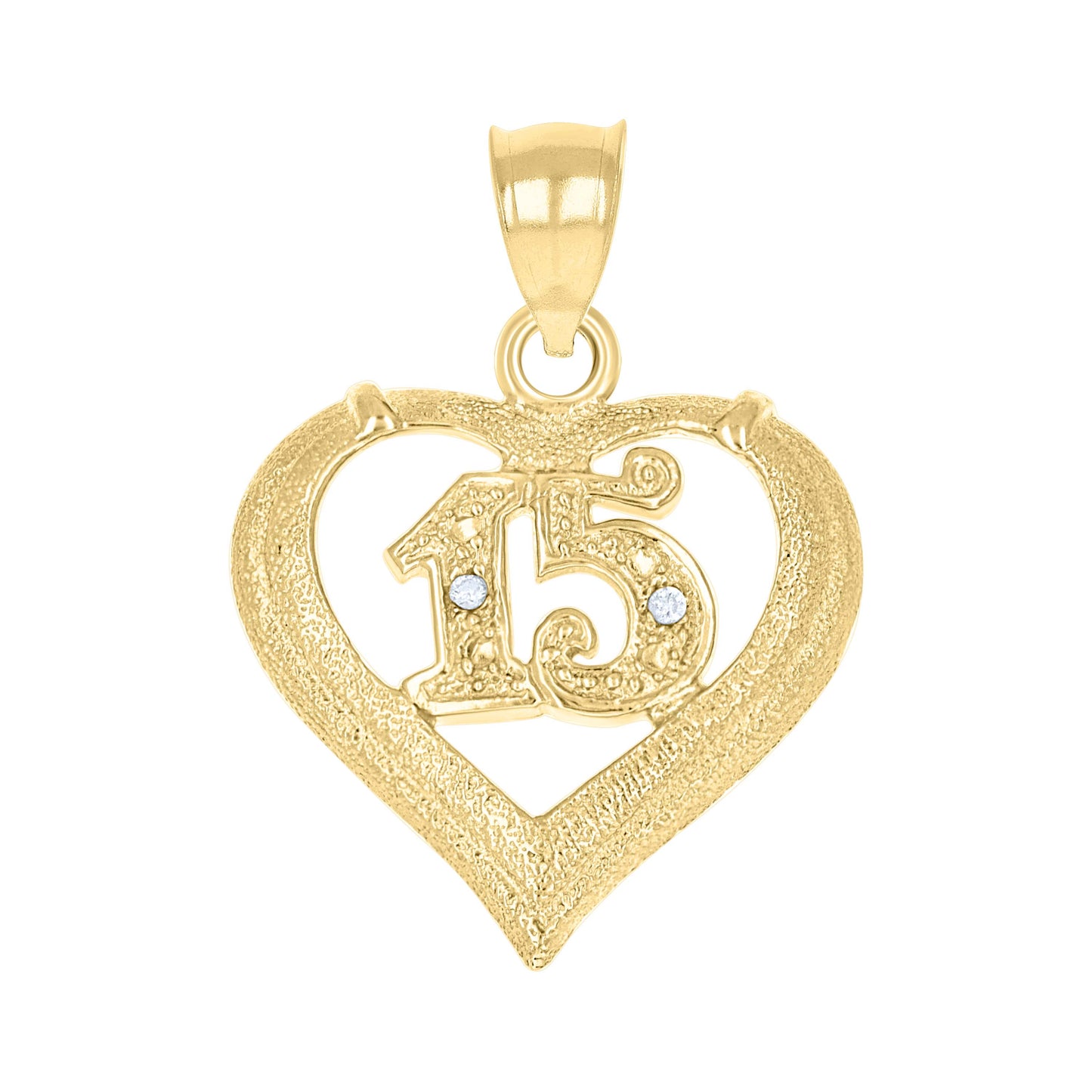 10k Two Tone Gold Cubic Zirconia Womens 15 Anos Heart Quinceanera Charm Pendant