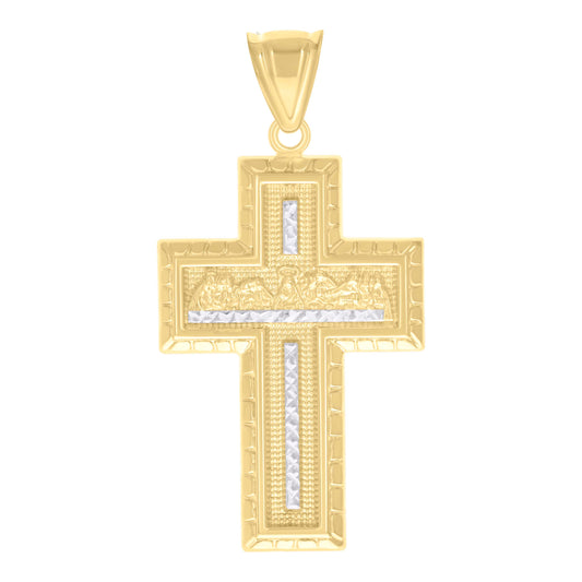 10k Two tone Gold Mens Last Supper Cross Religious Charm Pendant