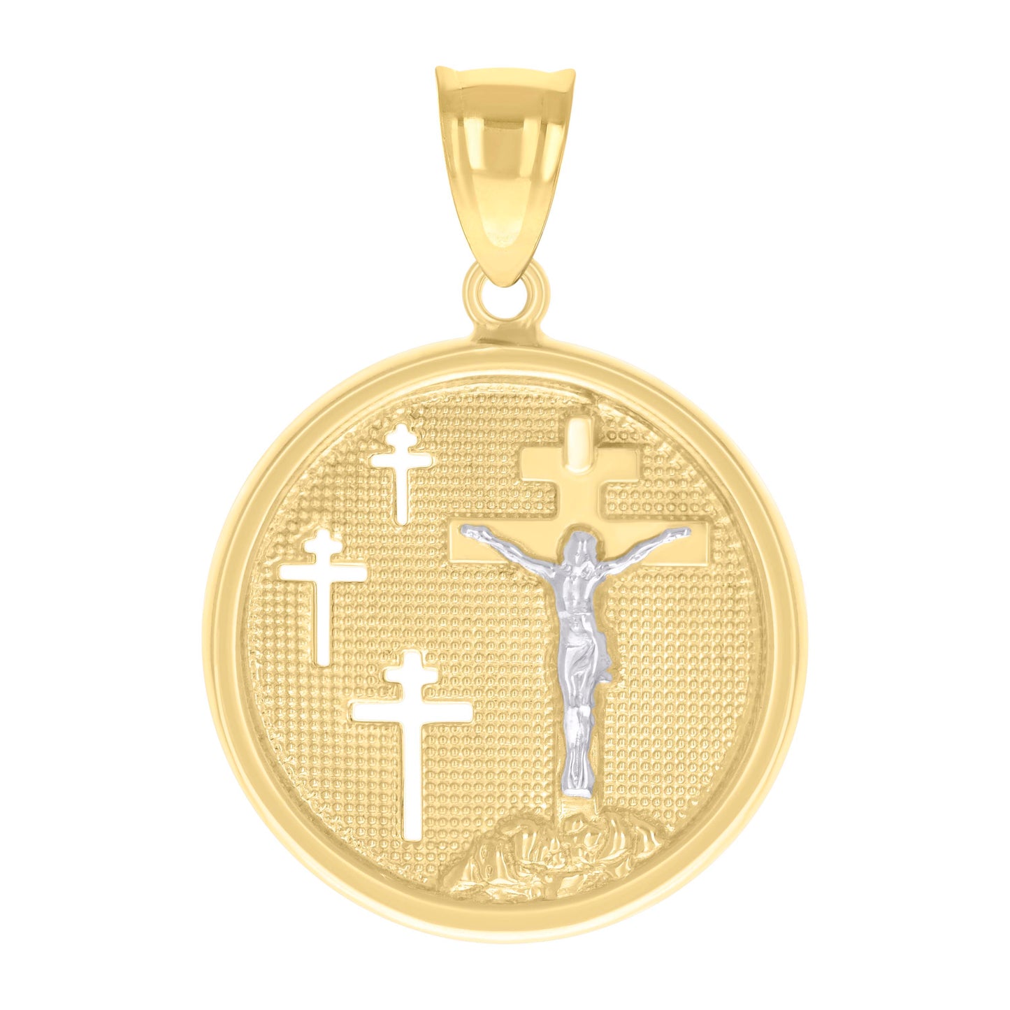 10kt Two-tone Gold Mens Medallion Jesus Crucifix Cross Religious Pendant