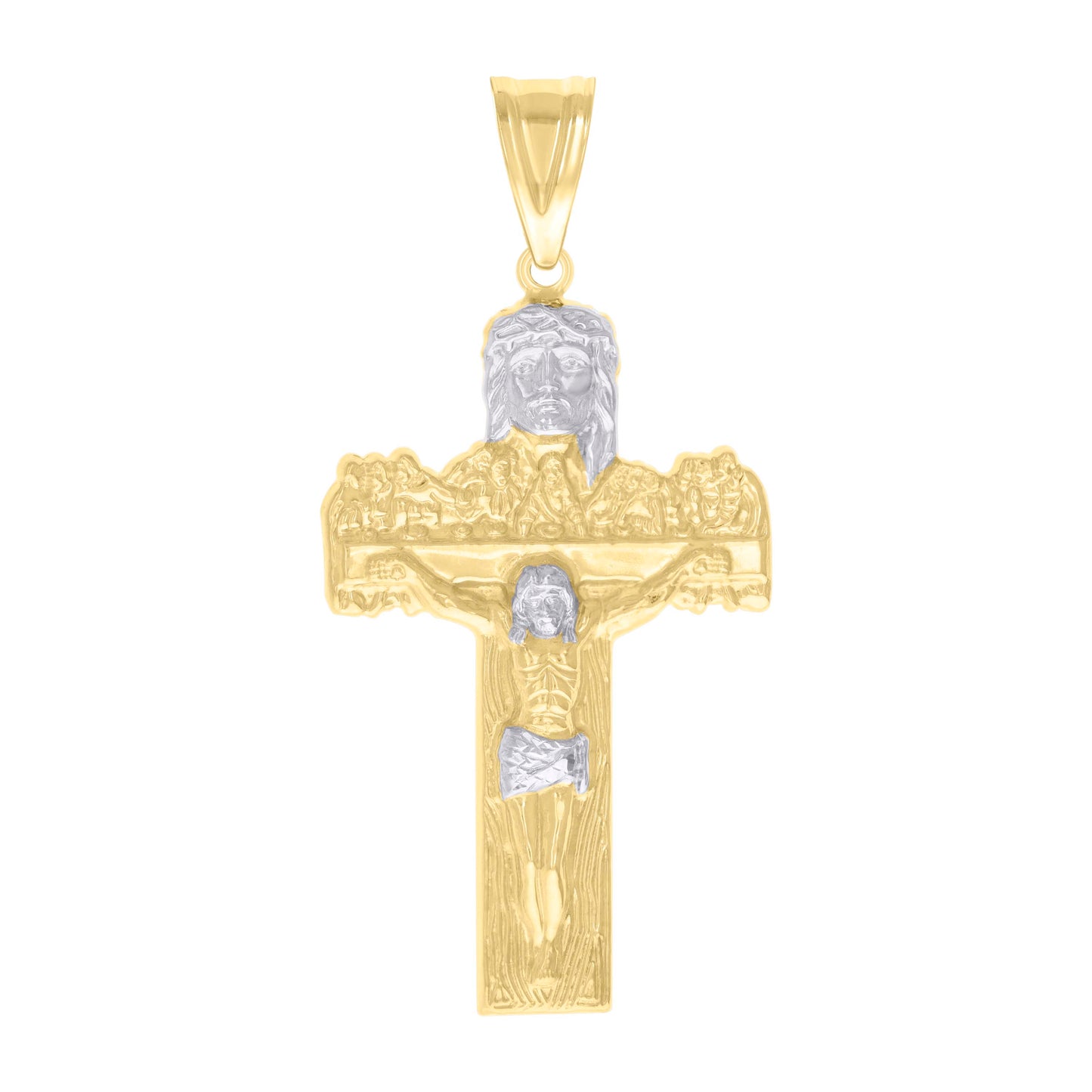 10k Two tone Gold Mens Jesus Last Supper Cross Religious Charm Pendant