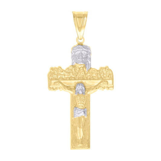 10k Two tone Gold Mens Jesus Last Supper Cross Religious Charm Pendant