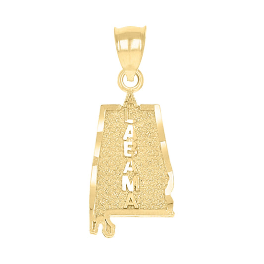 10k Yellow Gold Mens Textured Alabama State Map Charm Pendant