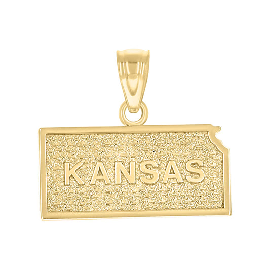 10k Yellow Gold Mens Textured Kansas State Map Charm Pendant