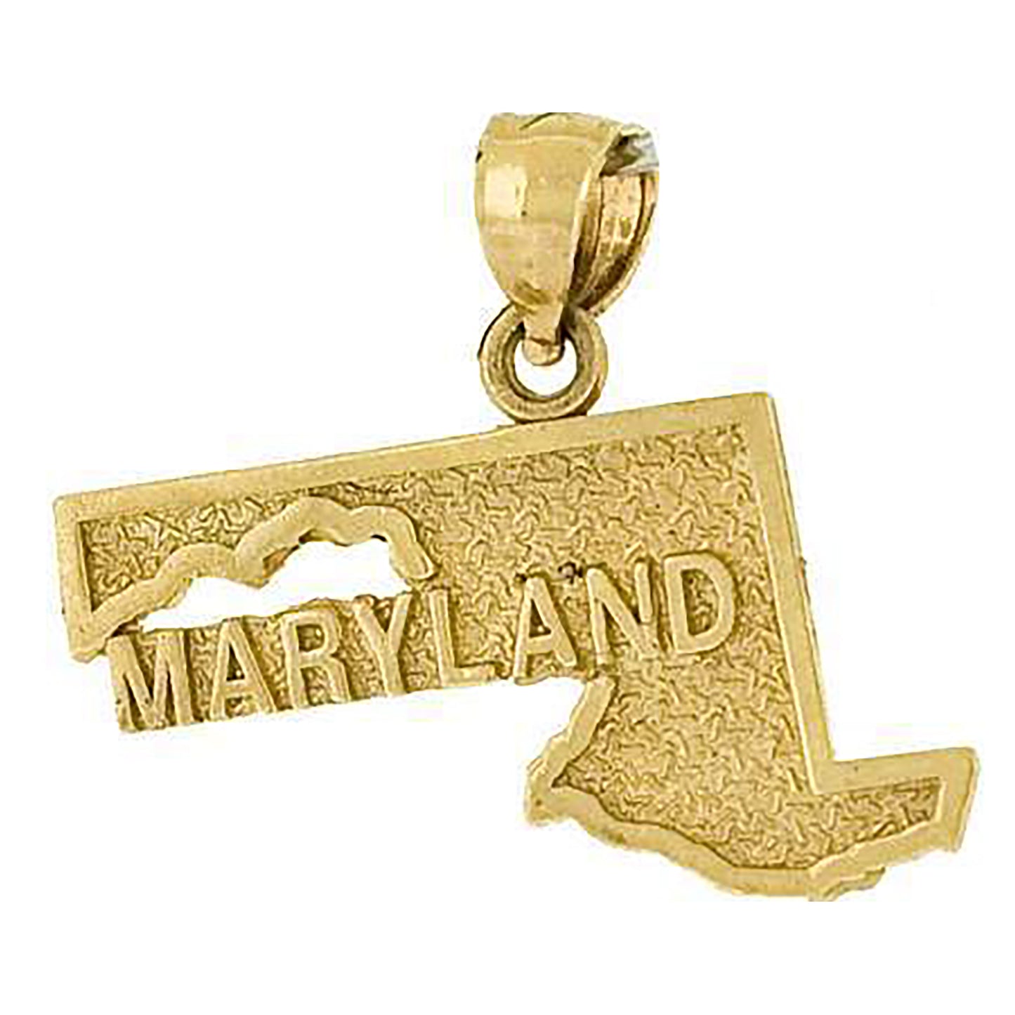 10k Yellow Gold Mens Textured Maryland State Map Charm Pendant