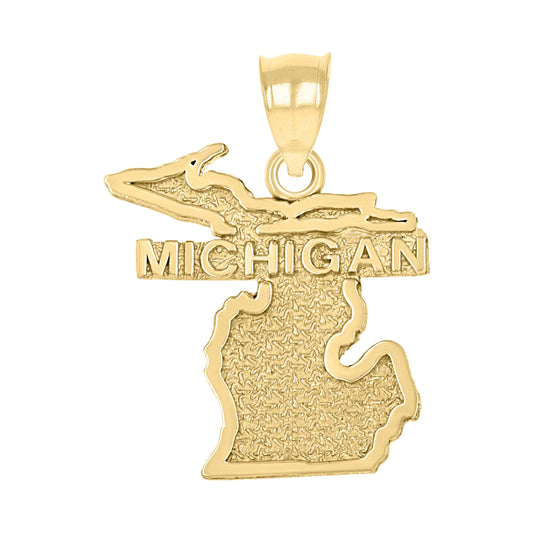 10k Yellow Gold Mens Textured Michigan State Map Charm Pendant