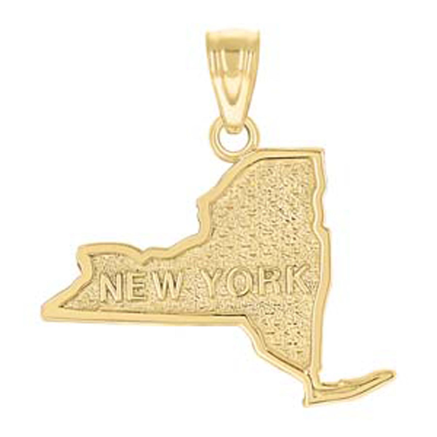 10k Yellow Gold Mens Textured New York State Map Charm Pendant