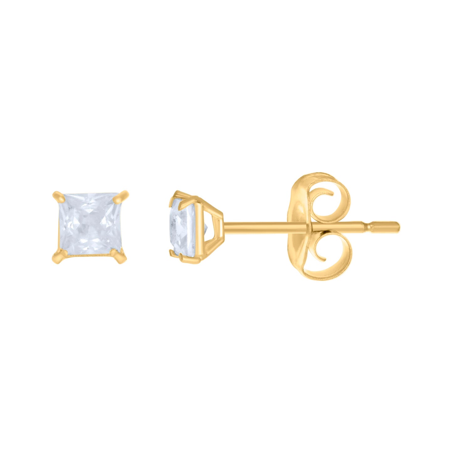 10k Yellow Gold Womens Princess Cut Cubic Zirconia Square Stud Earrings