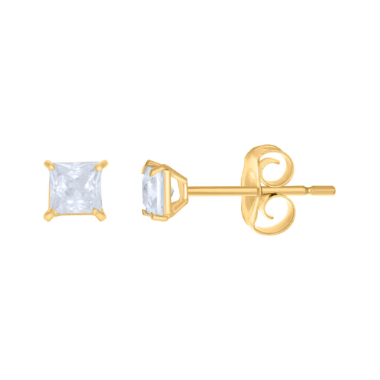 10k Yellow Gold Womens Princess Cut Cubic Zirconia Square Stud Earrings