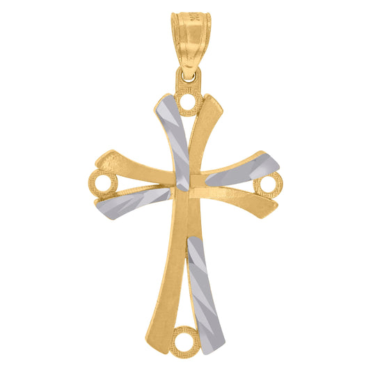 10kt Two-Tone Gold Mens Women Diamond-Cut Cross Religious Charm Pendant