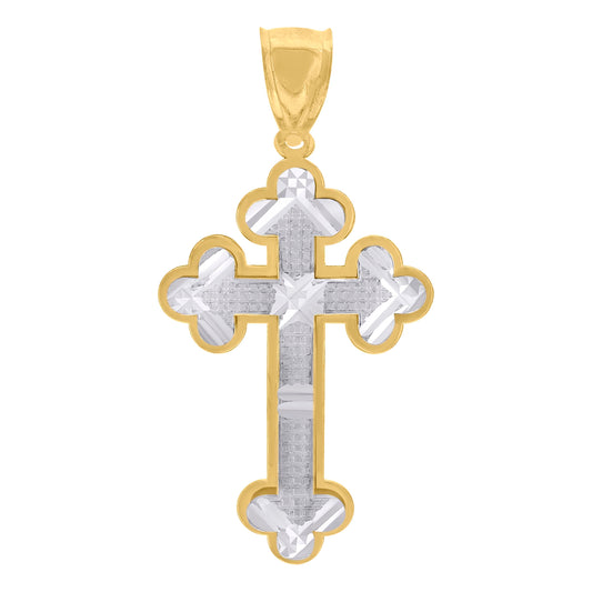 10kt Two-Tone Gold Mens Women Textured Cross Religious Charm Pendant