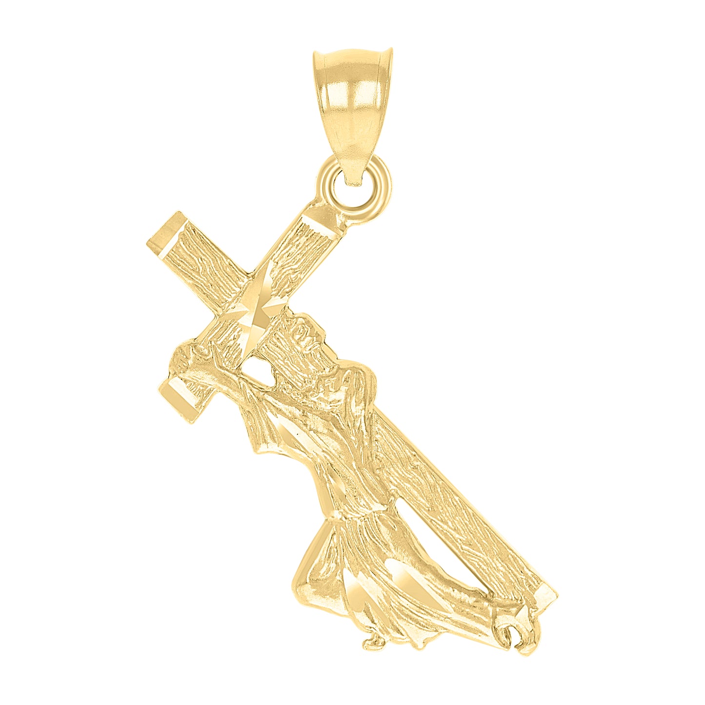 10kt Yellow Gold Diamond-Cut Unisex Jesus Carrying Cross Religious Charm Pendant