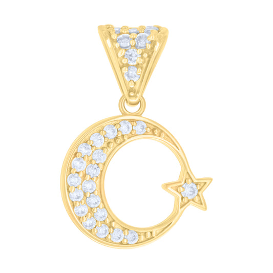 10k Yellow Gold Womens Cubic Zirconia Crescent Moon Star Celestial Charm Pendant