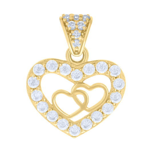 10k Yellow Gold Womens Cubic Zirconia Hearts In Heart Charm Pendant