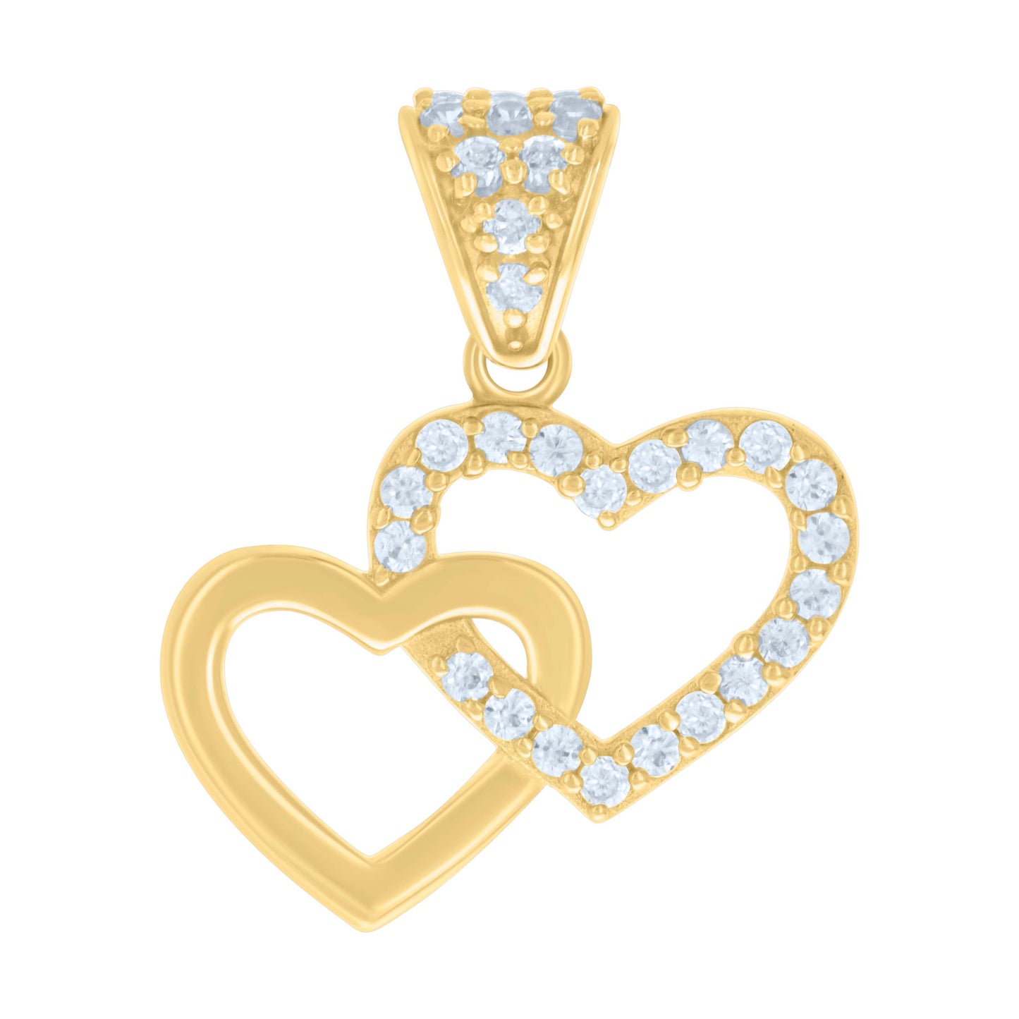 10k Yellow Gold Womens Cubic Zirconia Intertwined Hearts Charm Pendant