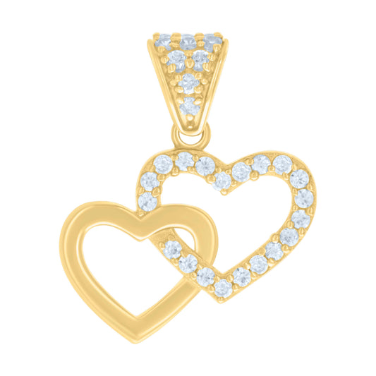 10k Yellow Gold Womens Cubic Zirconia Intertwined Hearts Charm Pendant