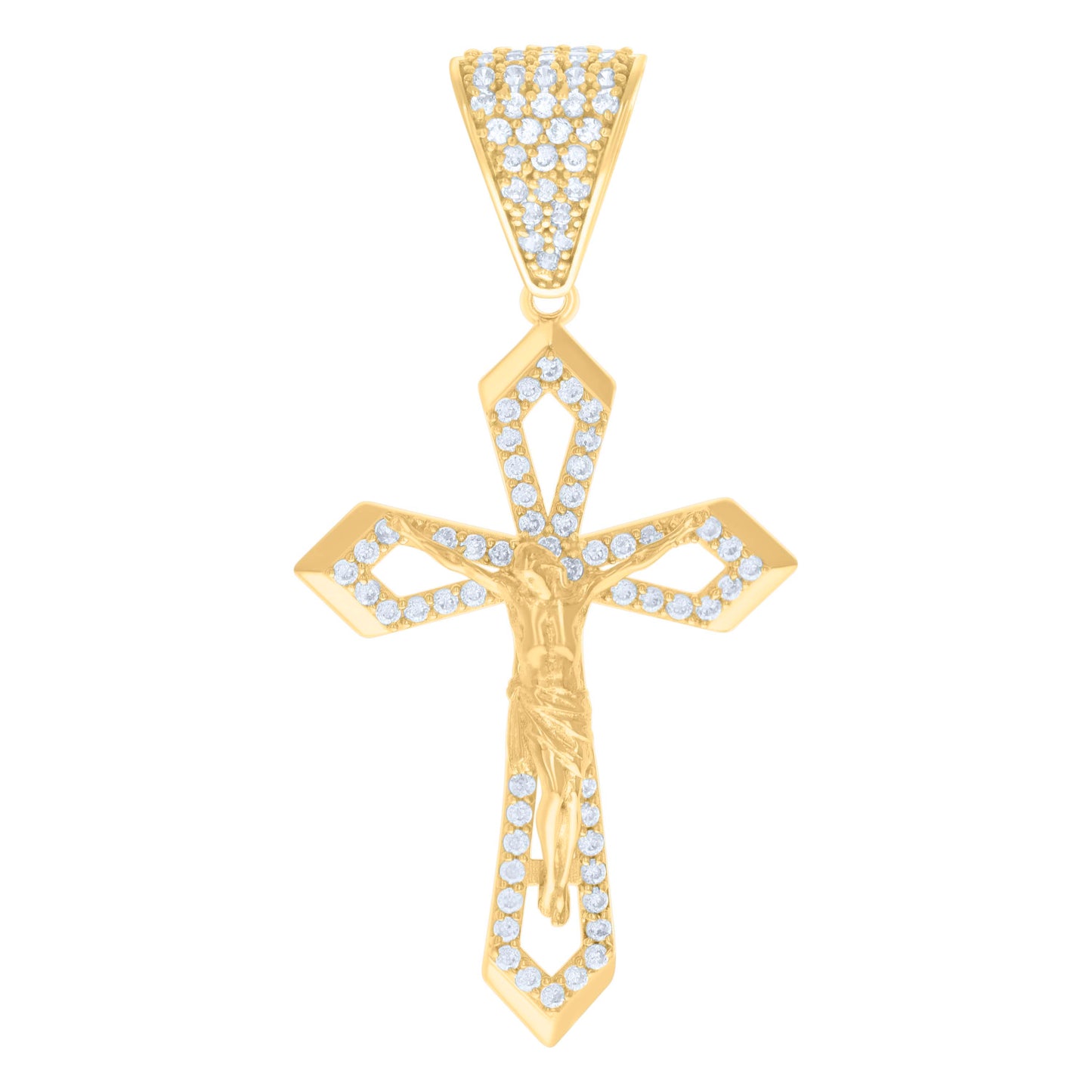 10k Yellow Gold Mens Cubic Zirconia Crucifix Cross Religious Charm Pendant