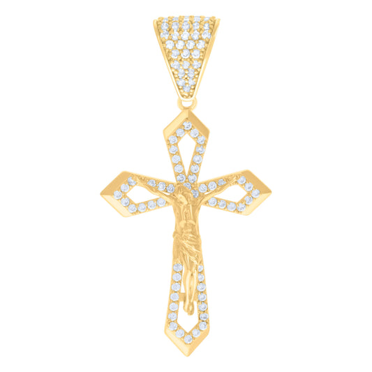 10k Yellow Gold Mens Cubic Zirconia Crucifix Cross Religious Charm Pendant