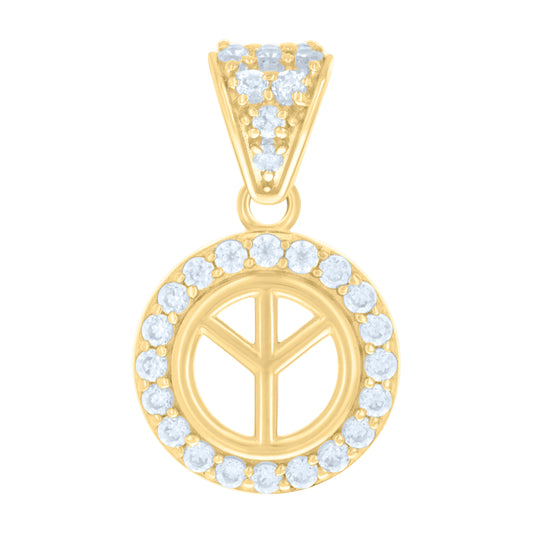 10k Yellow Gold Womens Cubic Zirconia Peace Symbol Charm Pendant