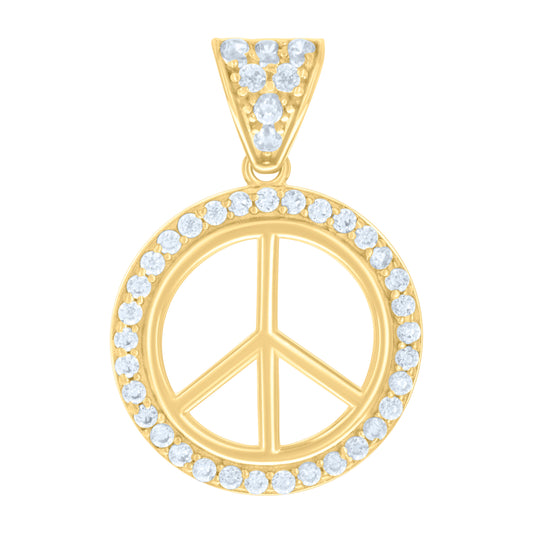 10k Yellow Gold Womens Cubic Zirconia Peace Symbol Charm Pendant