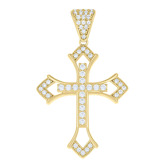 10kt Yellow Gold Mens Cubic-Zirconia Cross Religious Charm Pendant
