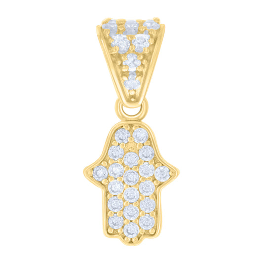 10kt Yellow Gold Womens Cubic-Zirconia Hamsa Symbol Religious Charm Pendant