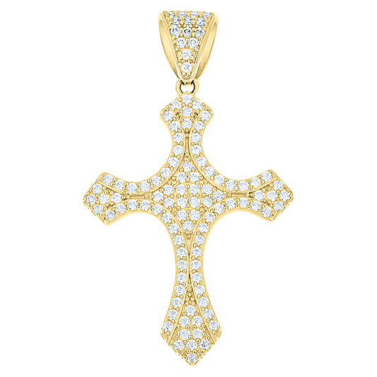 10k Yellow Gold Mens Cubic Zirconia Cross Religious Charm Pendant