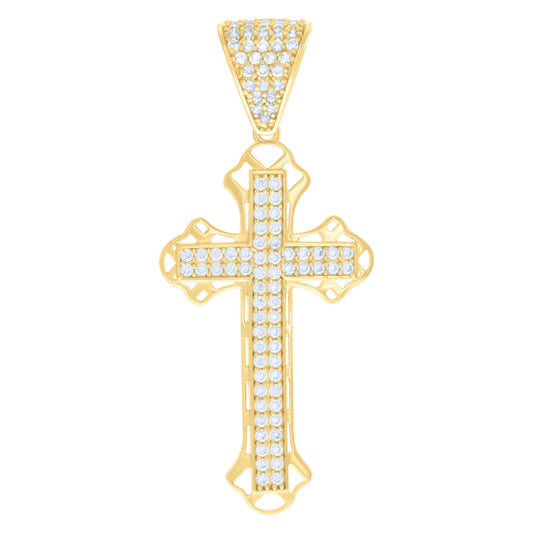 10k Yellow Gold Mens Cubic Zirconia Cross Religious Charm Pendant