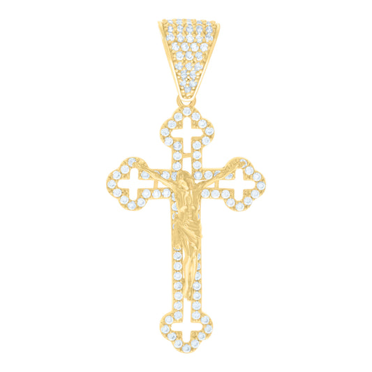 10k Yellow Gold Mens Cubic Zirconia Crucifix Cross Religious Charm Pendant