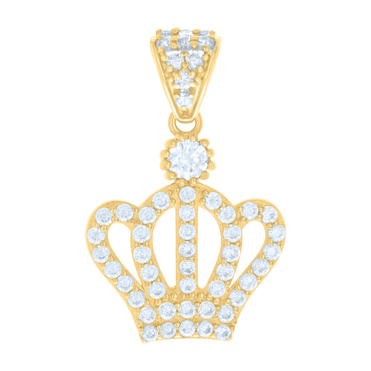 10k Yellow Gold Womens Cubic Zirconia Crown Fashion Charm Pendant