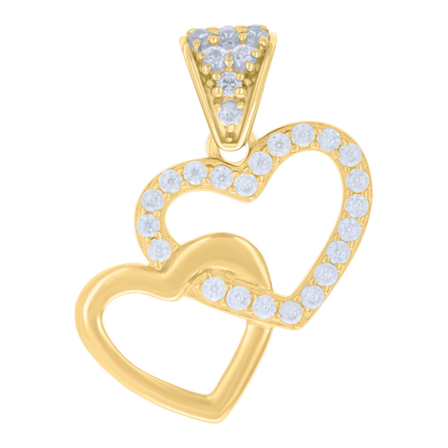 10k Yellow Gold Womens Cubic Zirconia Intertwined Hearts Charm Pendant