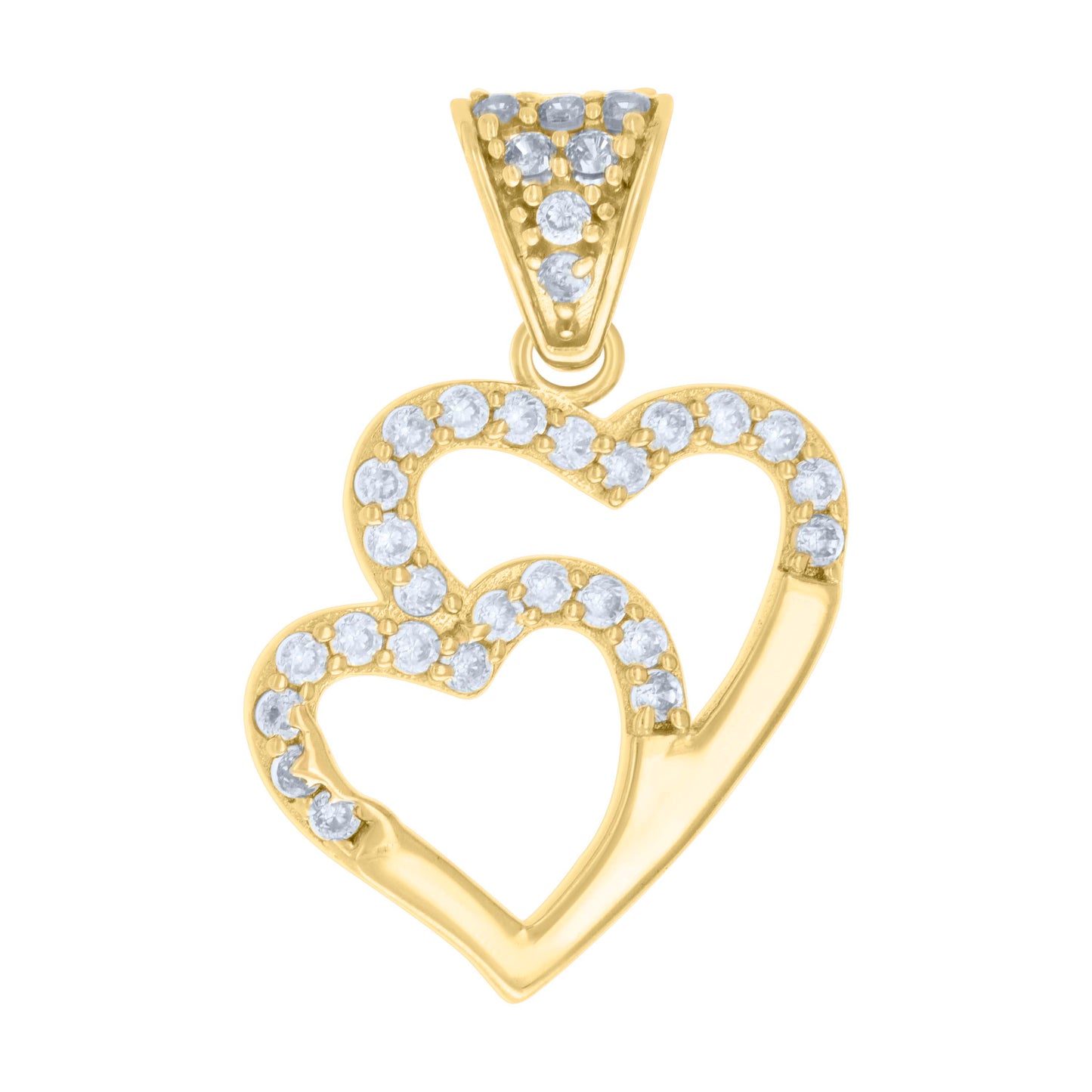 10k Yellow Gold Womens Cubic Zirconia Double Heart Charm Pendant