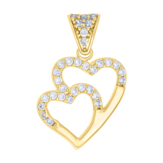 10k Yellow Gold Womens Cubic Zirconia Double Heart Charm Pendant