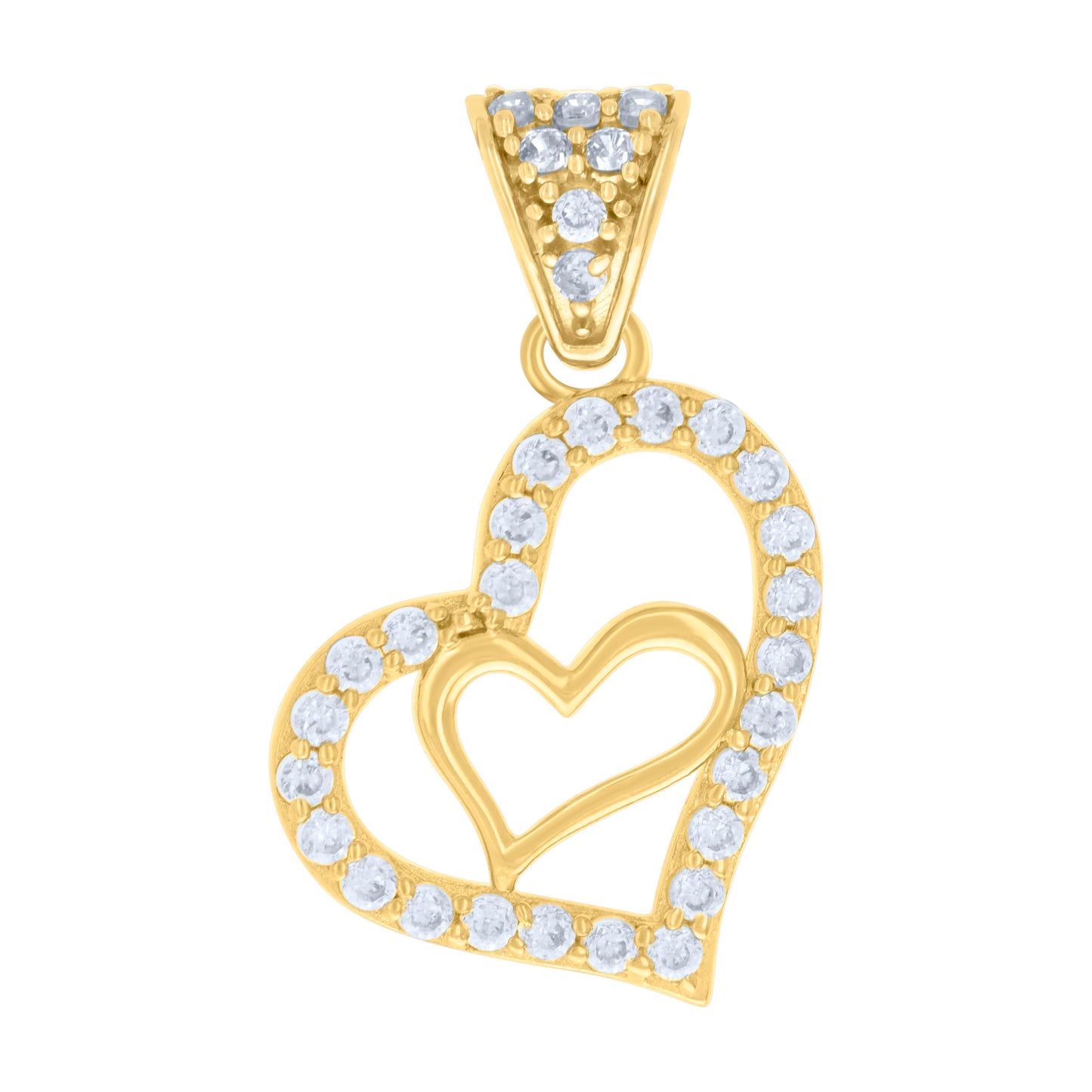 10k Yellow Gold Womens Cubic Zirconia Heart In Heart Charm Pendant