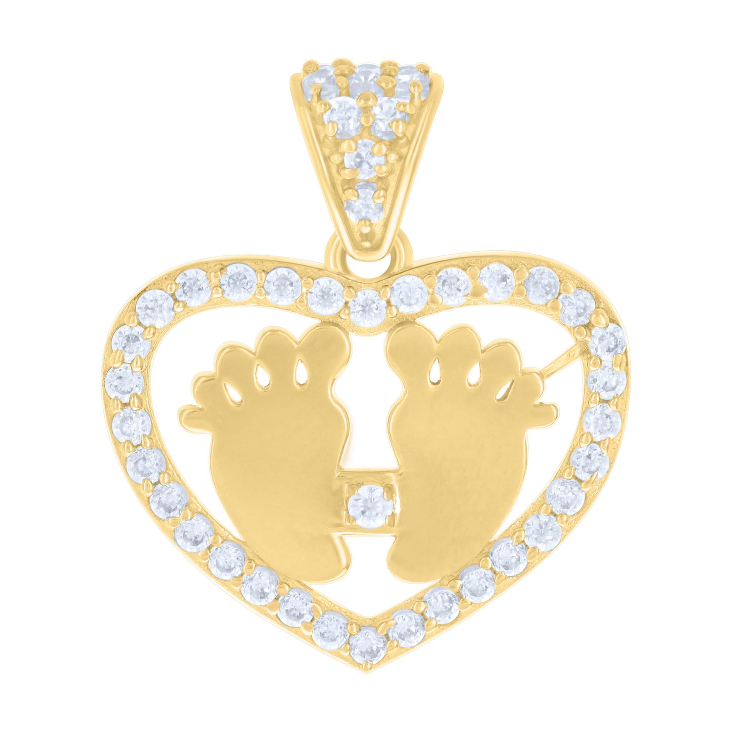 10k Yellow Gold Womens Cubic Zirconia Baby Footprint Heart Charm Pendant