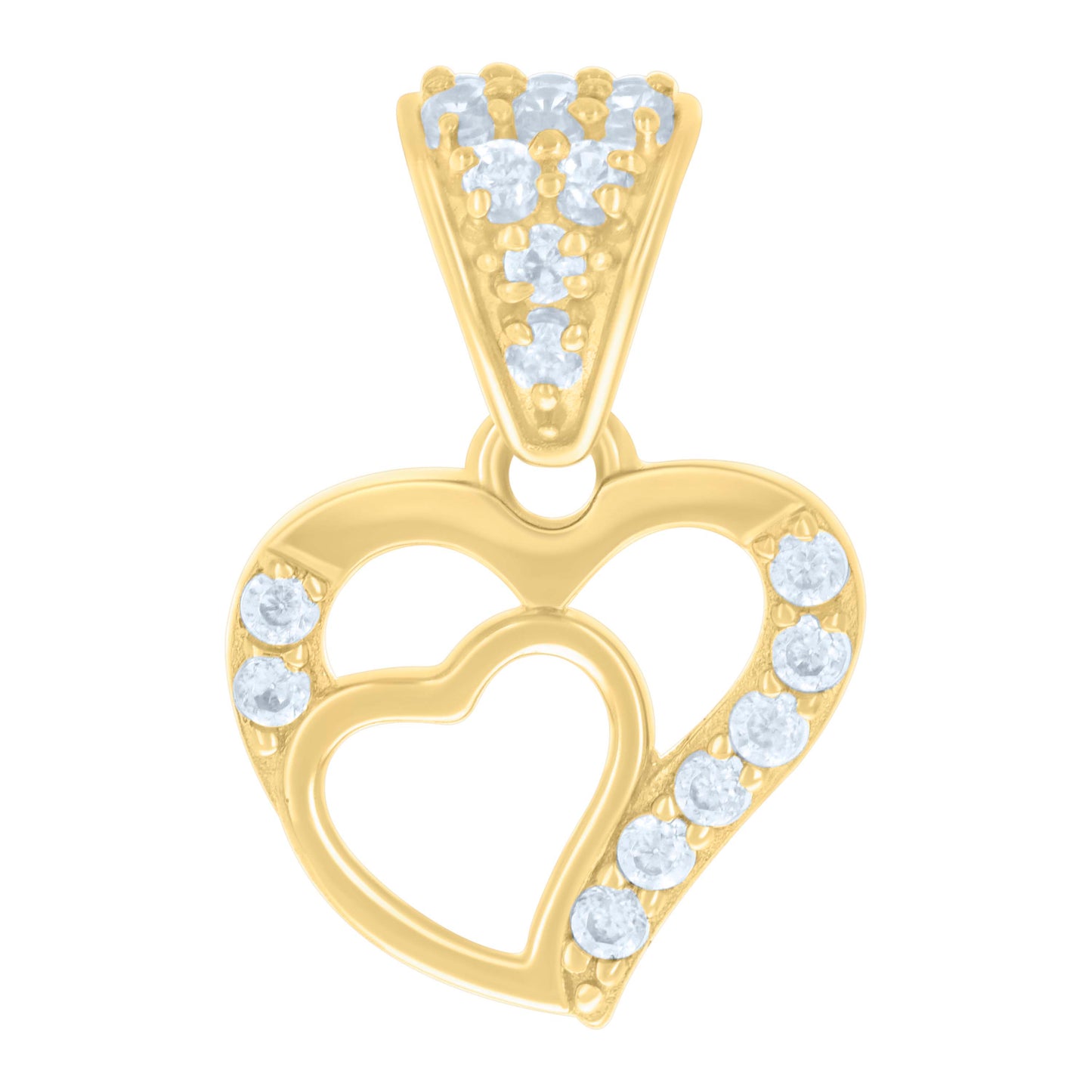 10k Yellow Gold Womens Cubic Zirconia Heart In Heart Charm Pendant