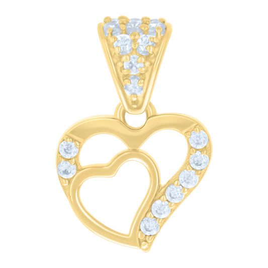 10k Yellow Gold Womens Cubic Zirconia Heart In Heart Charm Pendant