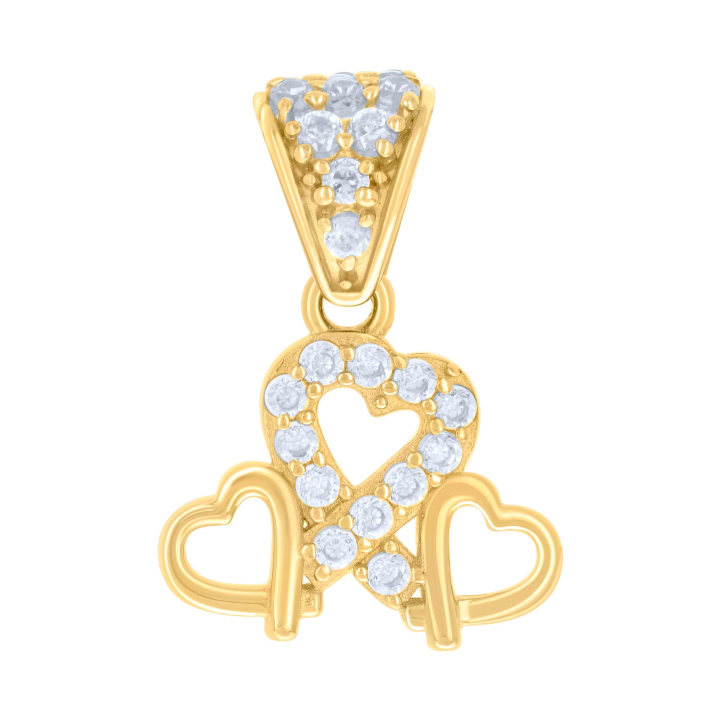 10k Yellow Gold Womens Cubic Zirconia Triple Heart Charm Pendant