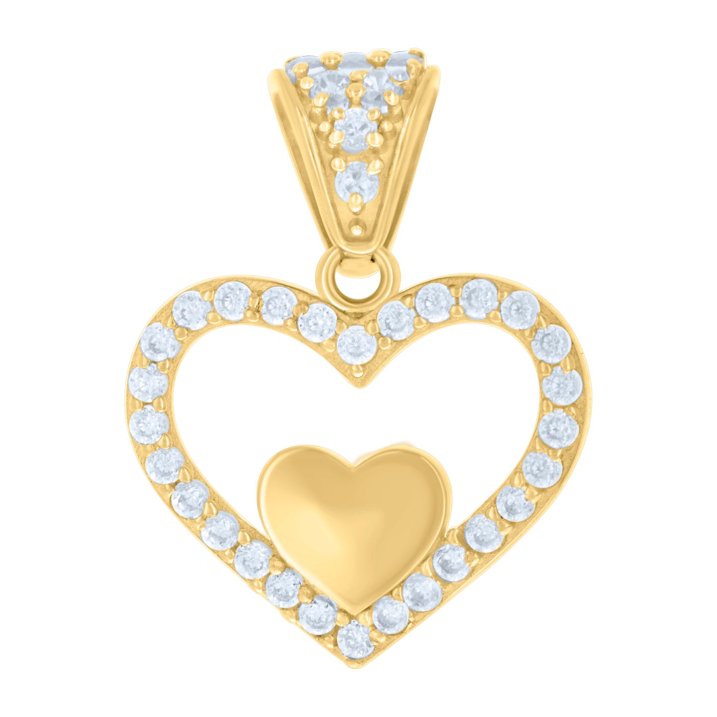 10k Yellow Gold Womens Cubic Zirconia Heart In Heart Charm Pendant