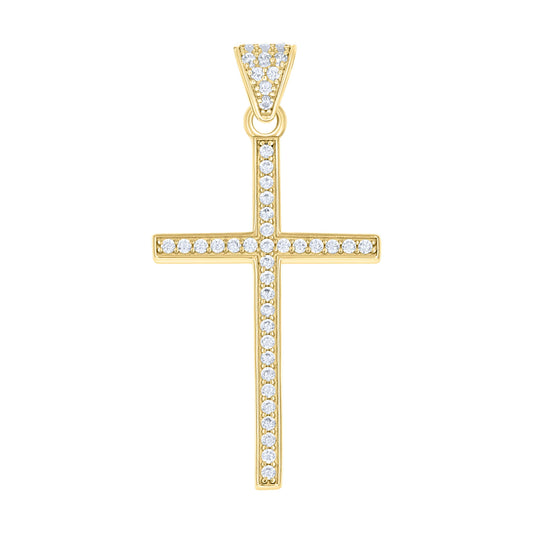 10kt Yellow Gold Mens Cubic-Zirconia Latin Cross Religious Charm Pendant
