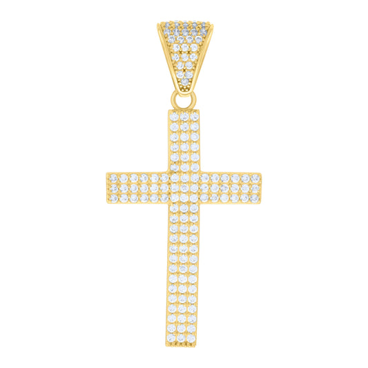 10k Yellow Gold Mens Cubic Zirconia Latin Cross Religious Charm Pendant
