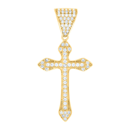 10k Yellow Gold Mens Cubic Zirconia Cross Religious Charm Pendant