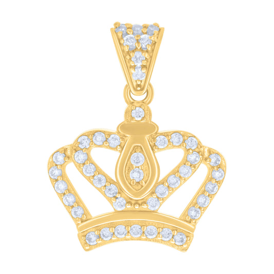 10k Yellow Gold Womens Cubic Zirconia Crown Fashion Charm Pendant
