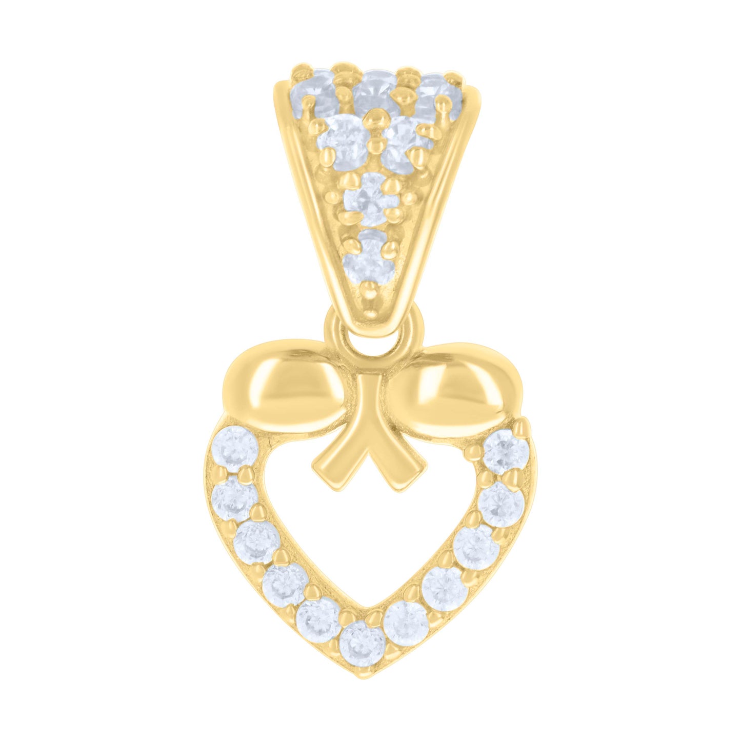 10k Yellow Gold Womens Cubic Zirconia Bow Heart Charm Pendant