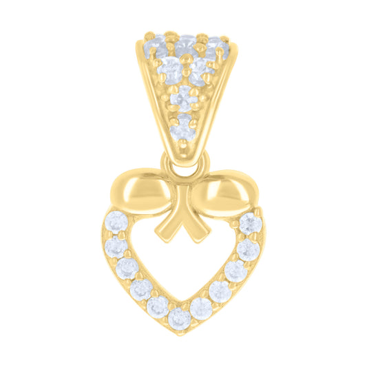 10k Yellow Gold Womens Cubic Zirconia Bow Heart Charm Pendant