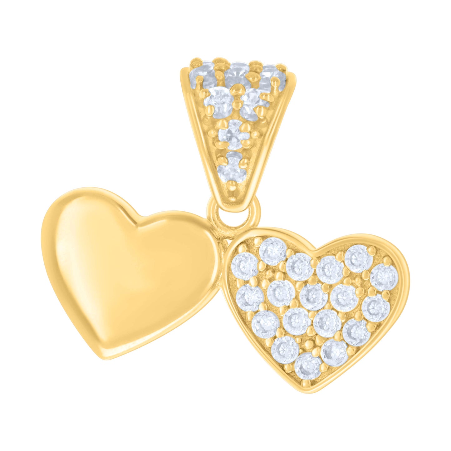 10k Yellow Gold Womens Cubic Zirconia Double Heart Charm Pendant